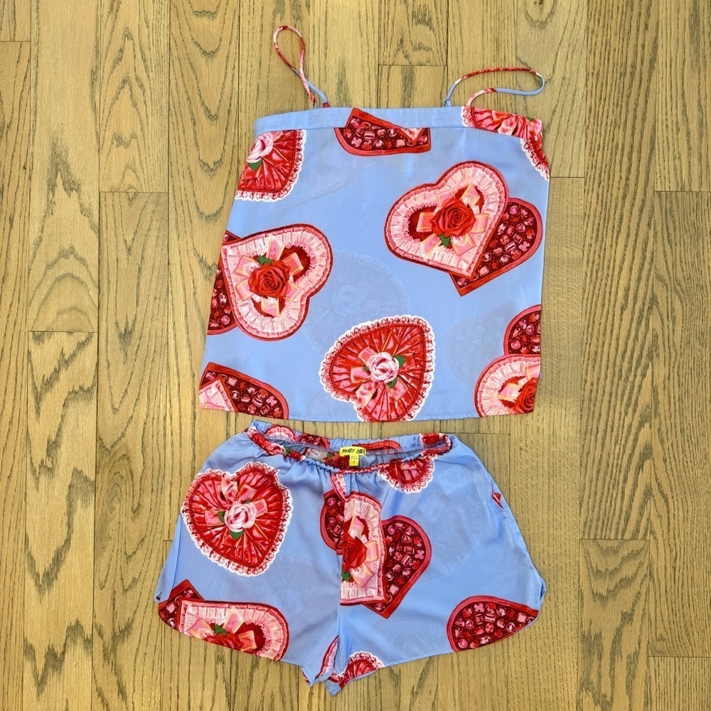 Shady Lady Women’s Heart Candy Box Print Pajama Set Size Small - Picture 2 of 13